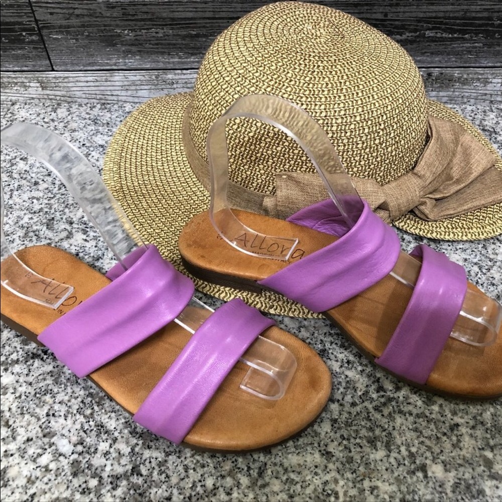 Made in Italy Purple Leather Upper Allora Slide Sandal Size 37